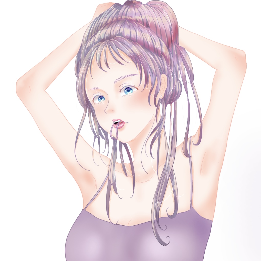 髪をかき上げる女の子のイラスト